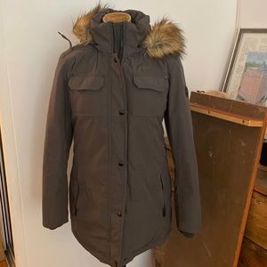 Michael kors gray puffer down winter fur trimmed jacket